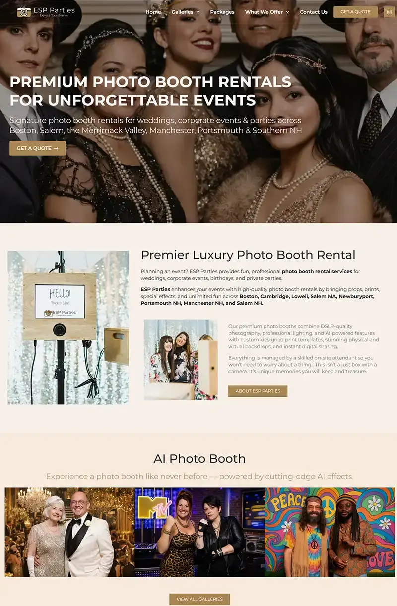 ESP Parties website design